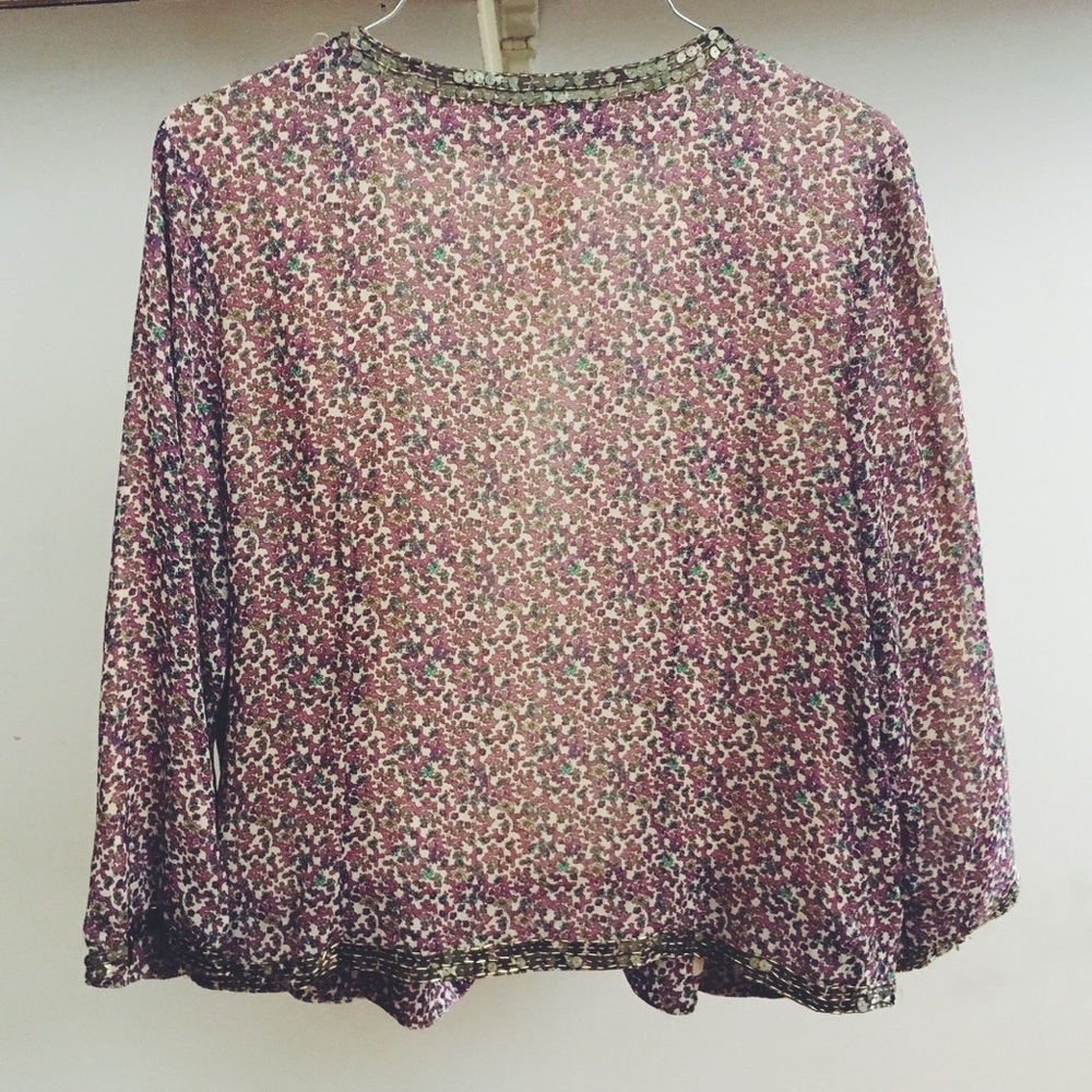 Sheer silk floral jacket with beading